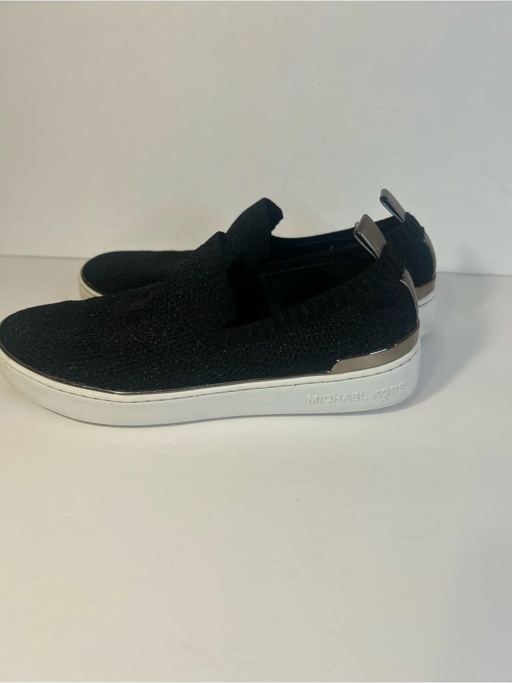 Michael Kors Black Knit Slip-On Sneakers with White Soles